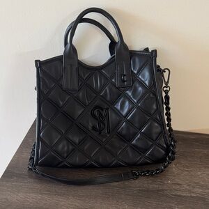 Steve Madden Black Quilted Satchel with Chain Shoulder Strap